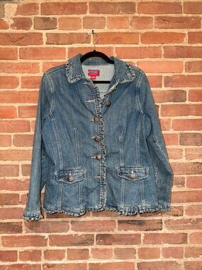 Westport Blue Ruffle-Trim Denim Jacket